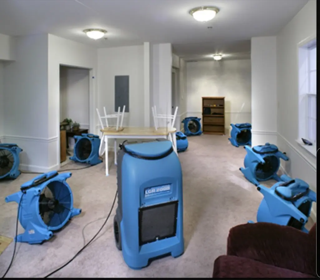 Air movers and dehumidifier setup for Water Extraction & Removal in Chesterfield